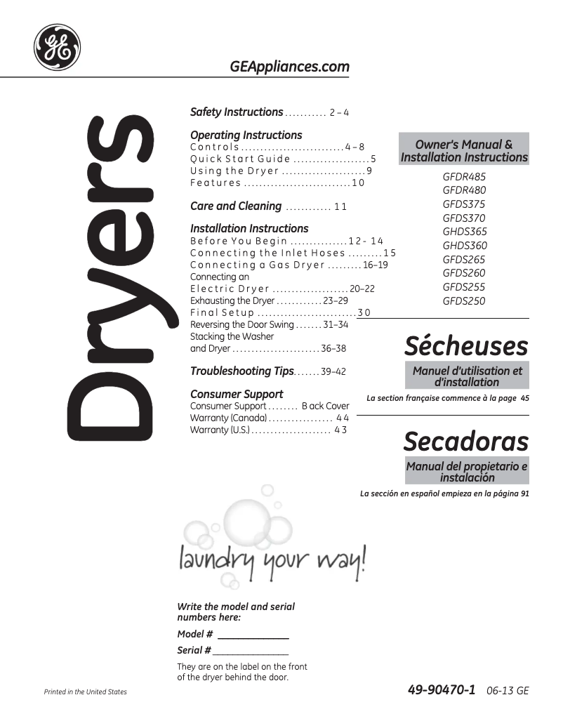 Página 1 del manual Manual de uso y mantenimiento GE GHDS365EFMC