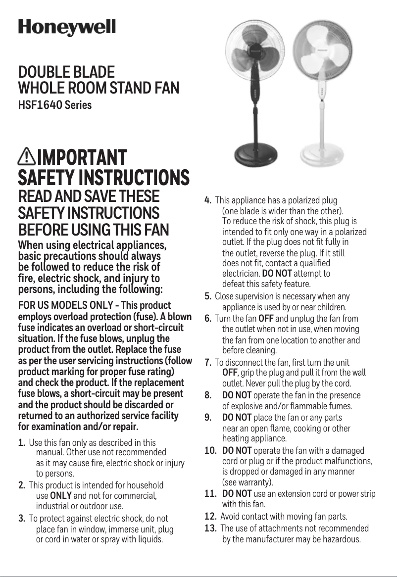 Página 1 del manual Manual de usuario Honeywell HSF1640