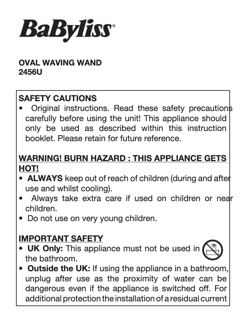 Imagen de la primera página del manual del dispositivo Oval Waving Wand 2456U