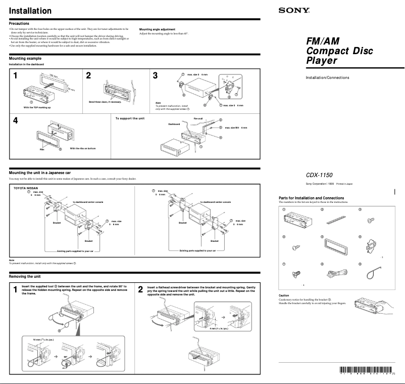 Imagen de la primera página del manual del dispositivo CDX-1150