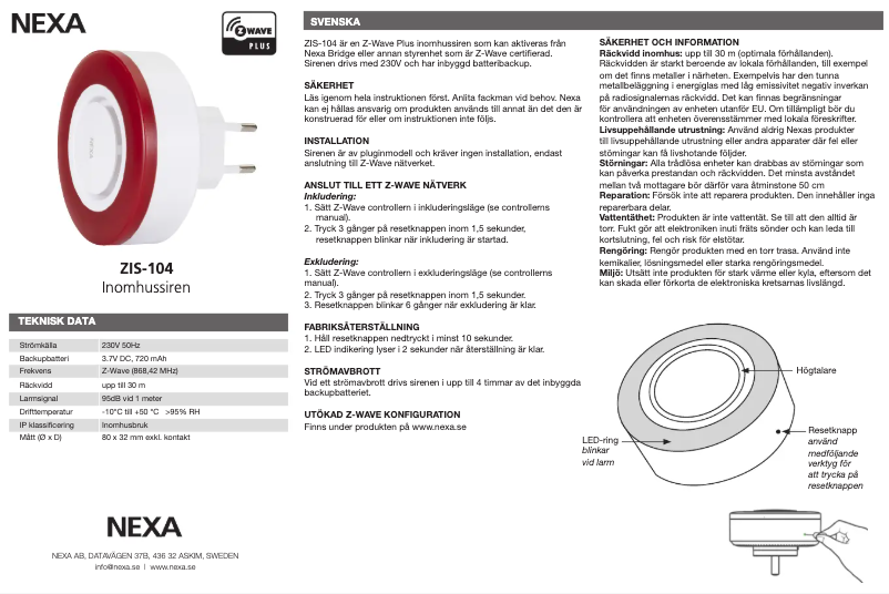 Página 1 del manual Manual de usuario Nexa ZIS-104