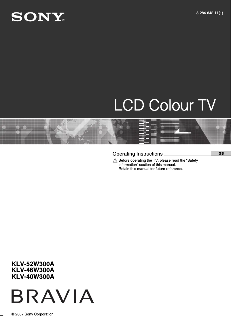 Imagen de la primera página del manual del dispositivo Bravia KLV-40W300A