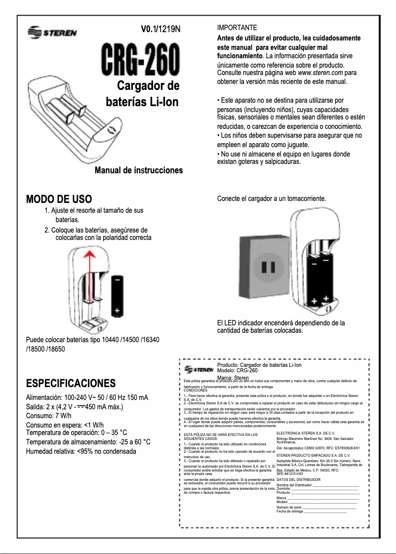 Imagen de la primera página del manual del dispositivo CRG-260