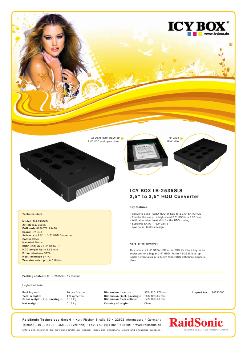 Página 1 del manual Ficha técnica Icy Box IB-2535StS