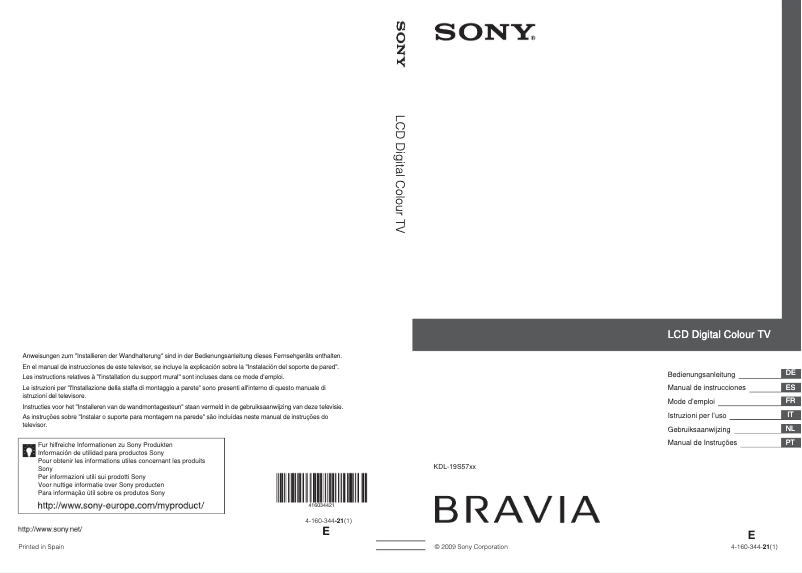 Página 1 del manual Manual de usuario Sony Bravia KDL-19S5720