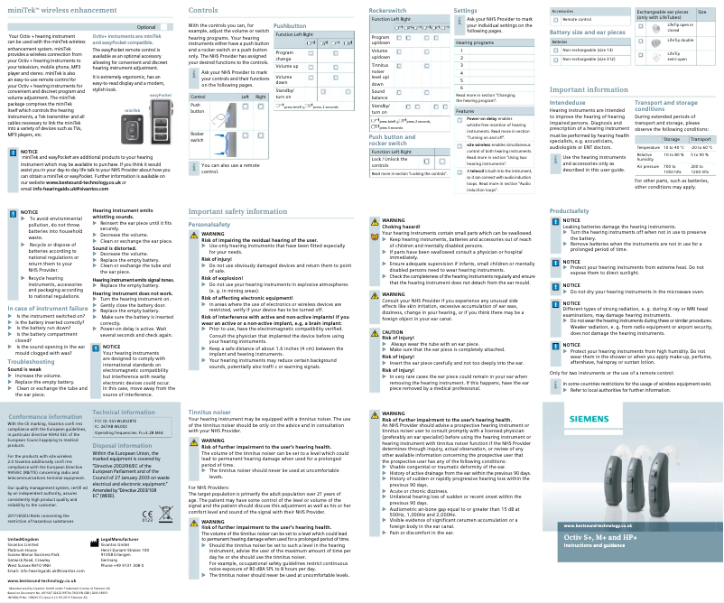 Imagen de la primera página del manual del dispositivo Octiv S+