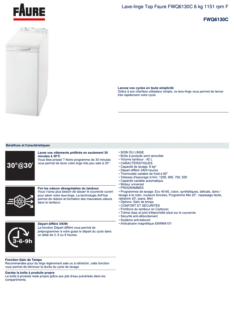 Página nº 1 - Ficha técnica Faure FWQ6130C