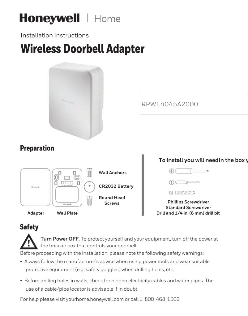 Imagen de la primera página del manual del dispositivo RPWL4045A2000