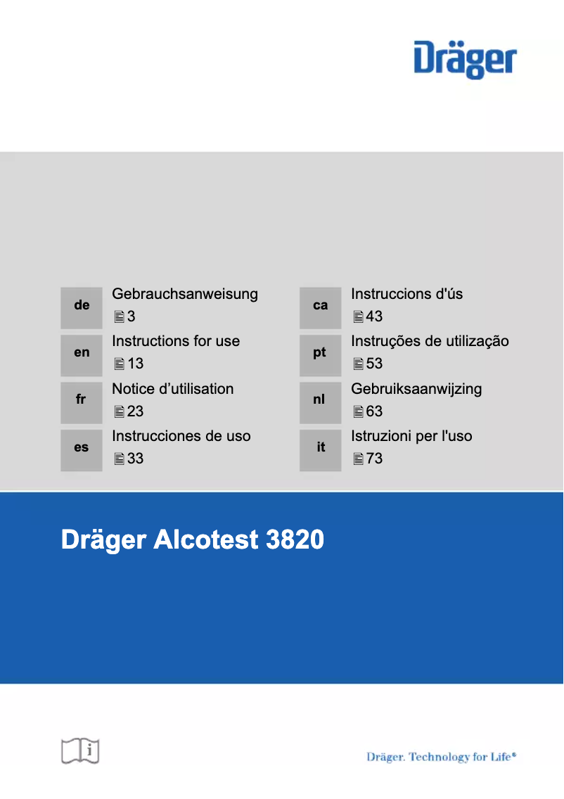 Imagen de la primera página del manual del dispositivo Alcotest 3820