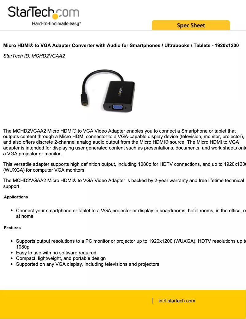 Página 1 del manual Folleto StarTech.com HD2VGAA2