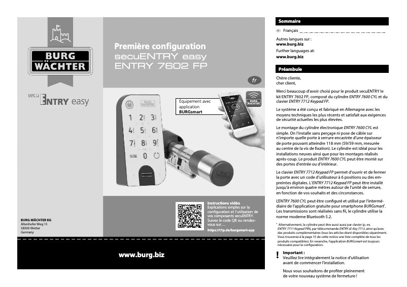 Página 1 del manual Manual de usuario Burg Wächter ENTRY easy 7602 FP