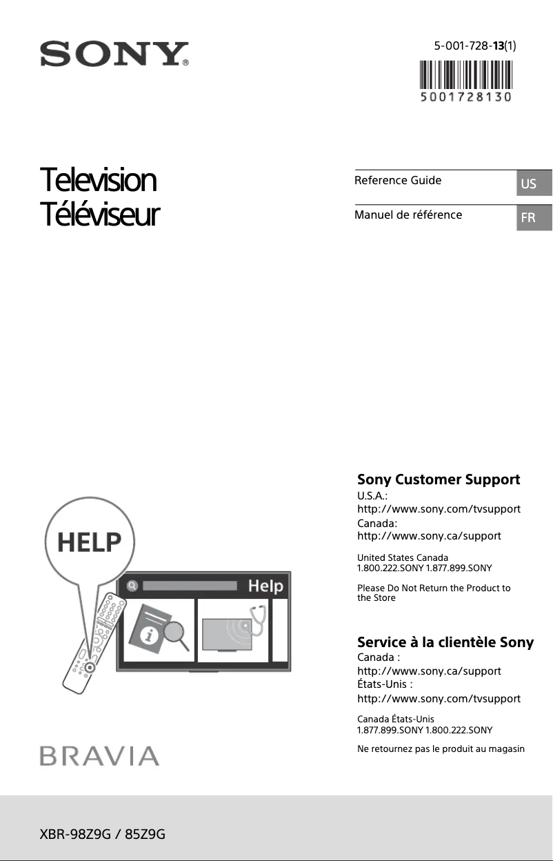 Imagen de la primera página del manual del dispositivo Bravia XBR-85Z9G