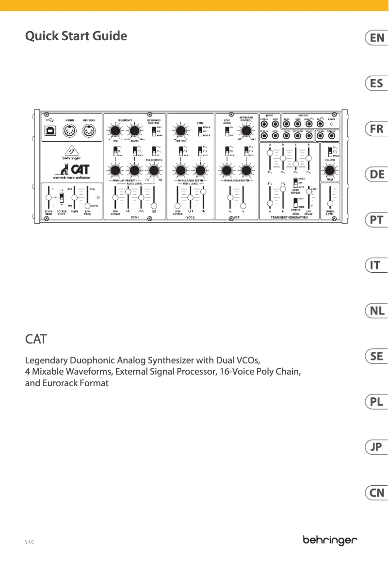 Página 1 del manual Guía de inicio rápido Behringer CAT