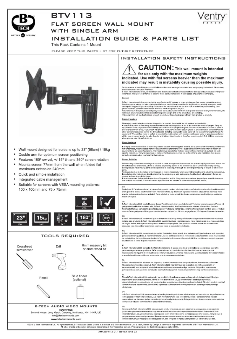 Imagen de la primera página del manual del dispositivo BTV113