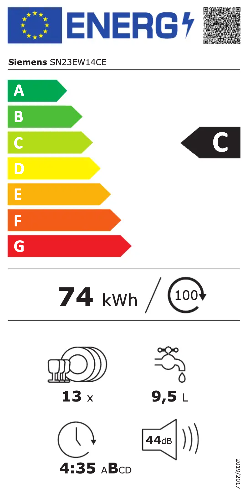 Página 1 del manual Etiqueta energética Siemens SN23EW14CE