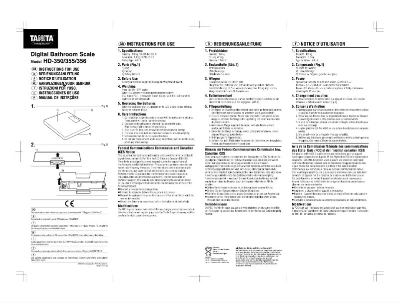 Página nº 1 - Manual de usuario Tanita HD-350