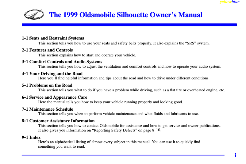 Imagen de la primera página del manual del dispositivo Cutlass (1999)