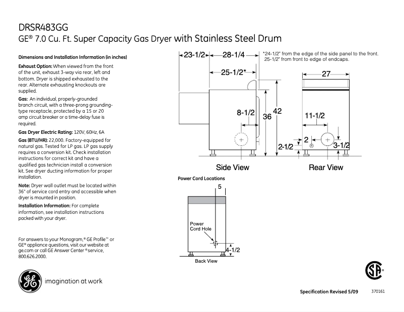 Imagen de la primera página del manual del dispositivo DRSR483GGCC