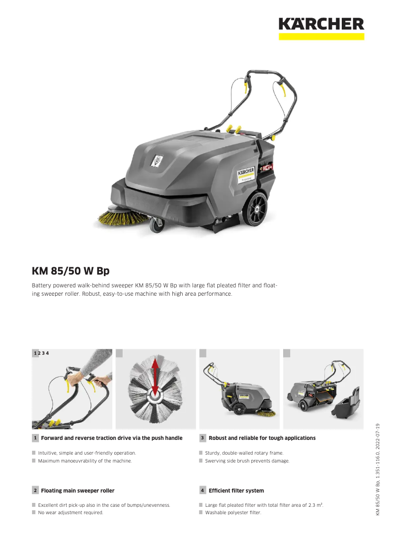 Página 1 del manual Ficha técnica Kärcher KM 85/50 W Bp