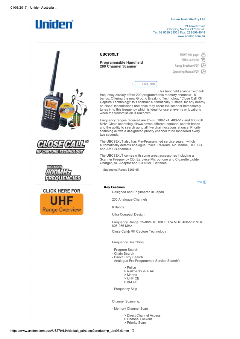 Imagen de la primera página del manual del dispositivo UBC93XLT