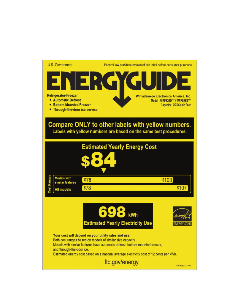 Página 1 del manual Etiqueta energética Winia WRFS26STJE