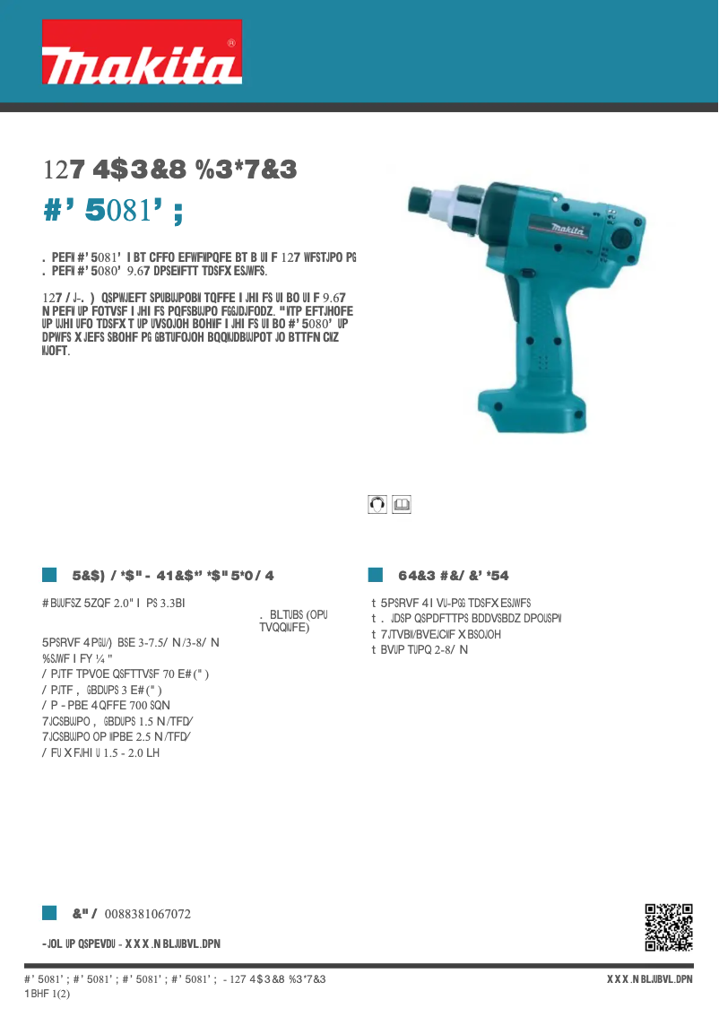Página 1 del manual Ficha técnica Makita BFT081FZ