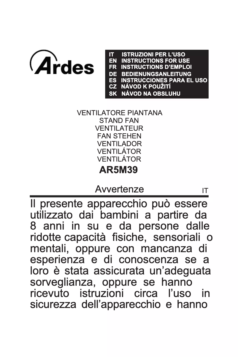 Imagen de la primera página del manual del dispositivo AR5M39
