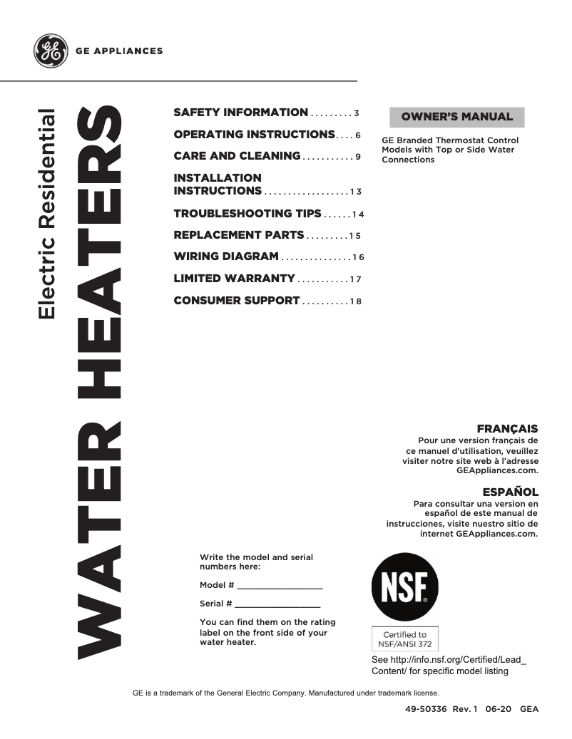 Página 1 del manual Manual de uso y mantenimiento GE GE30S10BAM