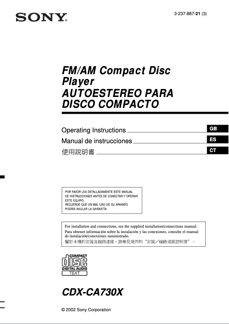 Página 1 del manual Manual de usuario Sony CDX-CA730X