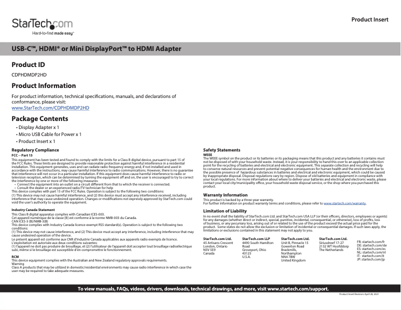 Página 1 del manual Manual de usuario StarTech.com CDPHDMDP2HD