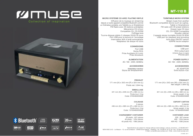 Imagen de la primera página del manual del dispositivo MT-110 B