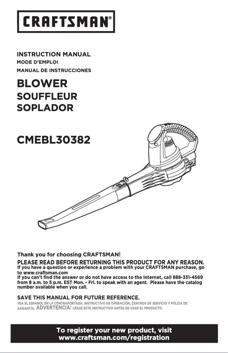 Página 1 del manual Manual de usuario Craftsman CMEBL30382