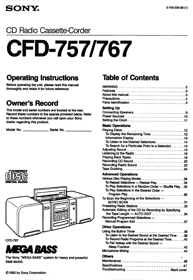 Imagen de la primera página del manual del dispositivo CFD-767