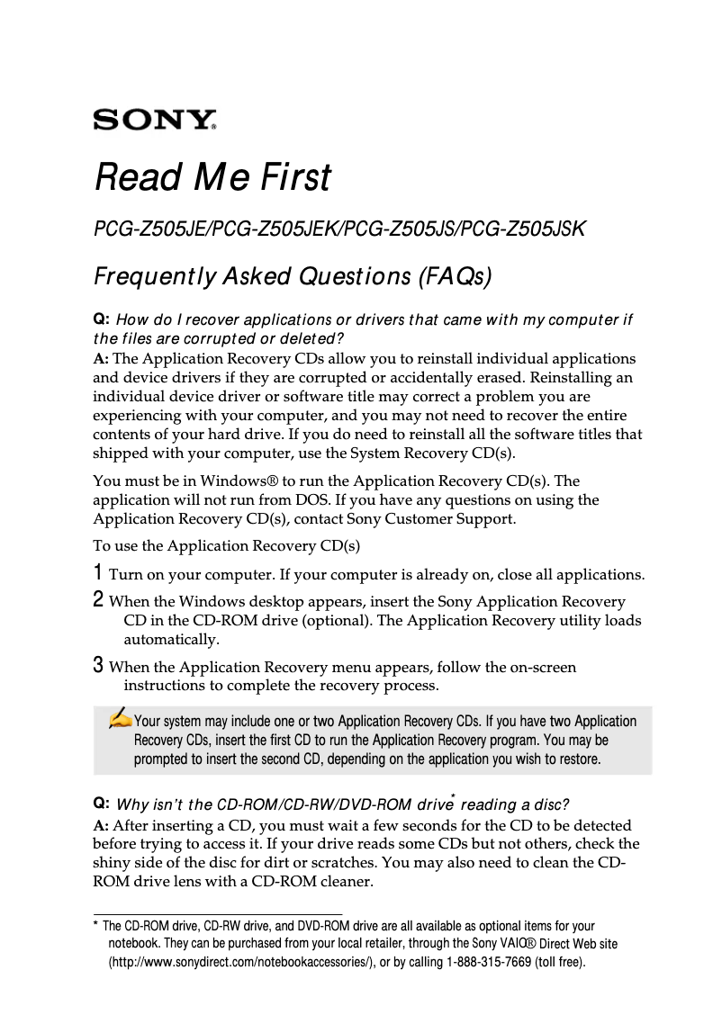 Imagen de la primera página del manual del dispositivo Vaio PCG-Z505JS