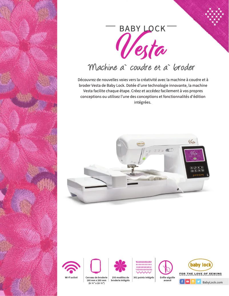 Página 1 del manual Ficha técnica Baby Lock Vesta BLMVE