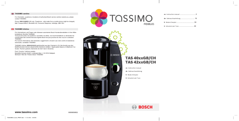 Página nº 1 - Manual de usuario Bosch Tassimo Fidelia TAS4014