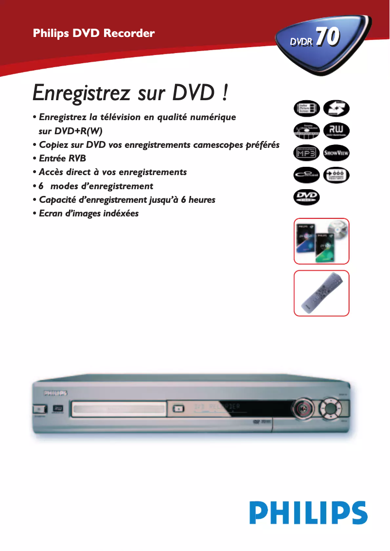 Página 1 del manual Ficha técnica Philips DVDR70