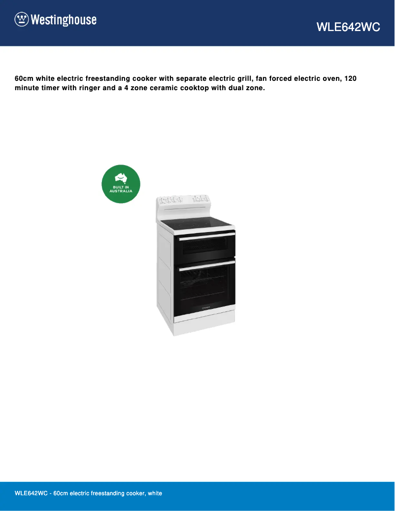 Página 1 del manual Ficha técnica Westinghouse WLE642WC