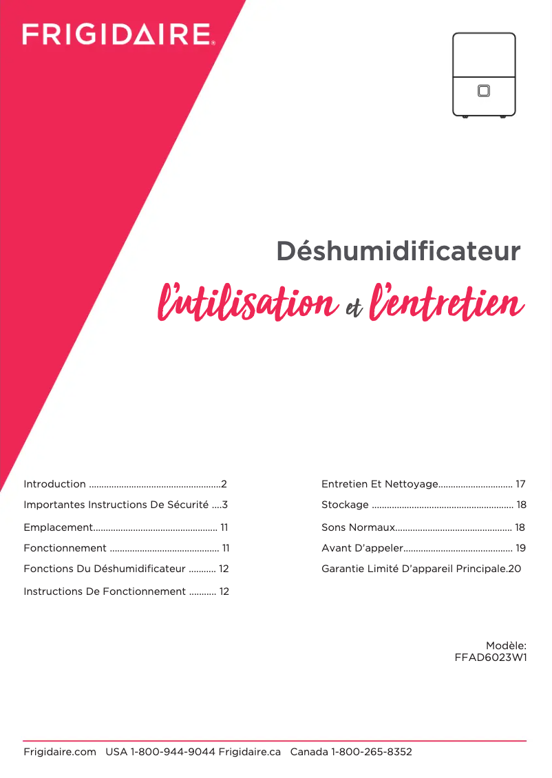 Página 1 del manual Manual de usuario Frigidaire FFAD6023W1