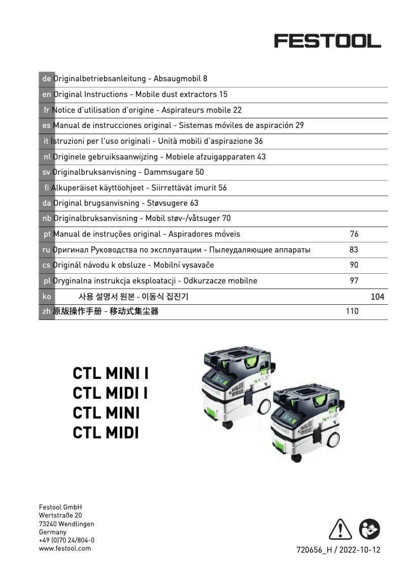 Página 1 del manual Manual de usuario Festool Cleantec CTL MINI I
