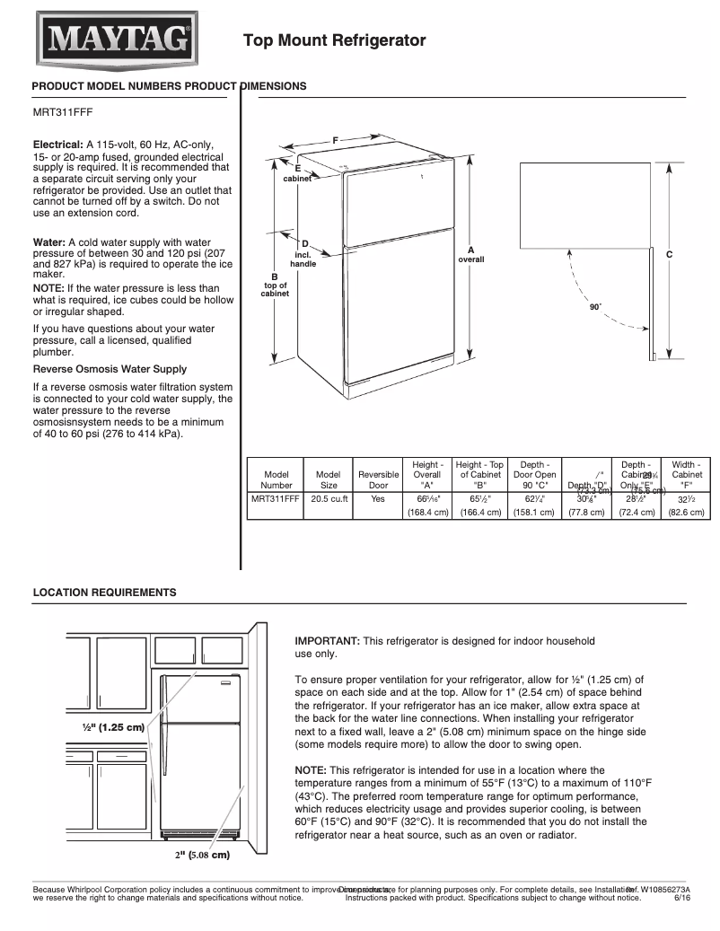 Página 1 del manual Ficha técnica Maytag MRT311FFFWH