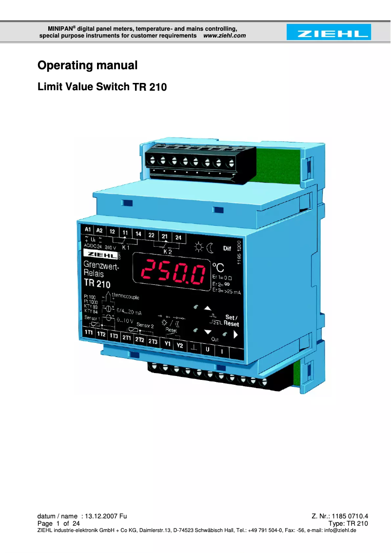 Imagen de la primera página del manual del dispositivo TR 210
