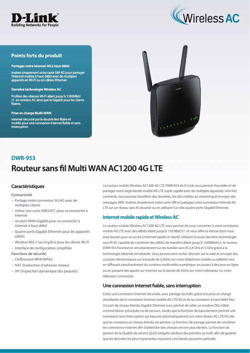 Página 1 del manual Ficha técnica D-Link DWR-953