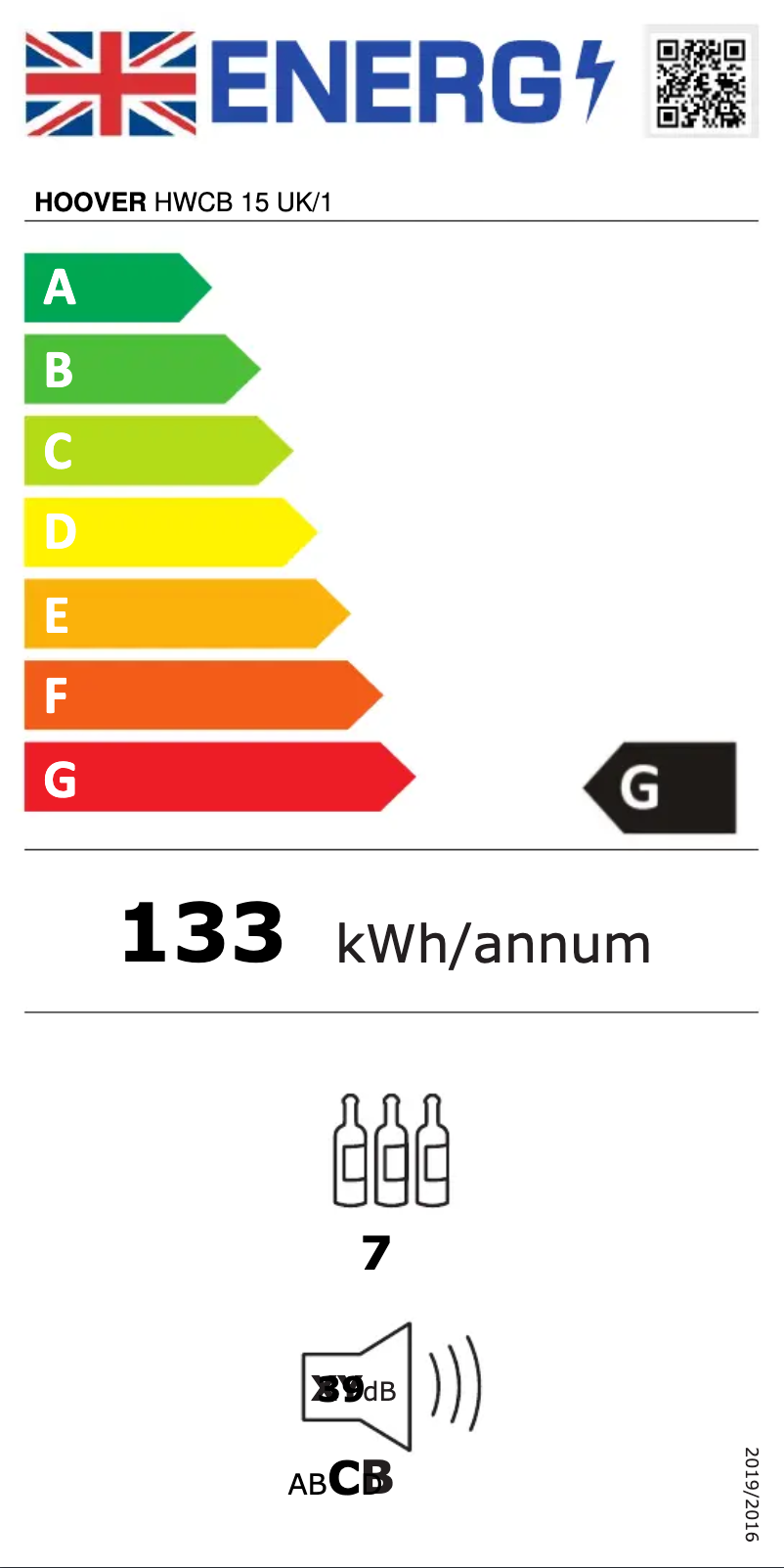 Página 1 del manual Etiqueta energética Hoover HWCB 15 UK/1