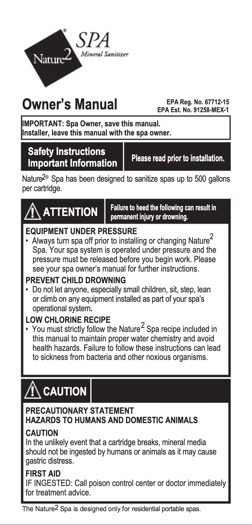 Página 1 del manual Manual de usuario Nature2 Spa Stick