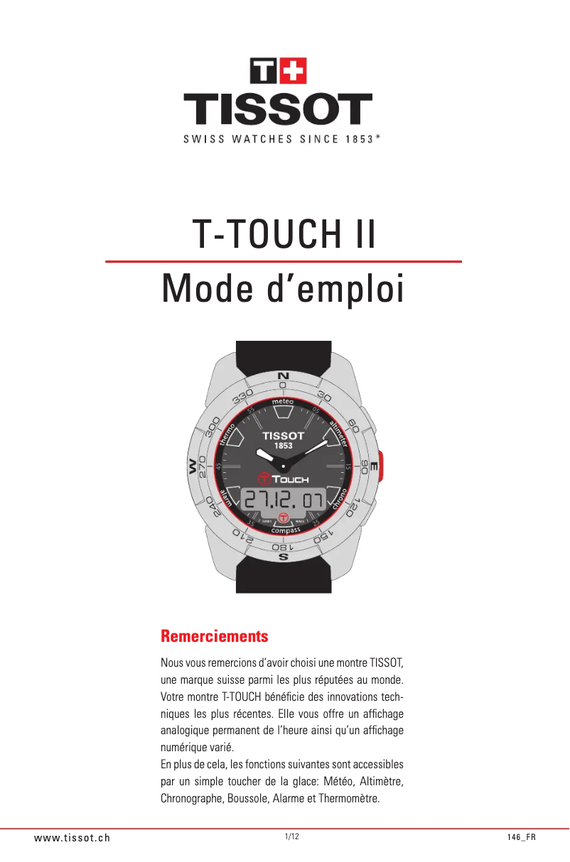 Página 1 del manual Manual de usuario Tissot T-TOUCH II Titanium Lady