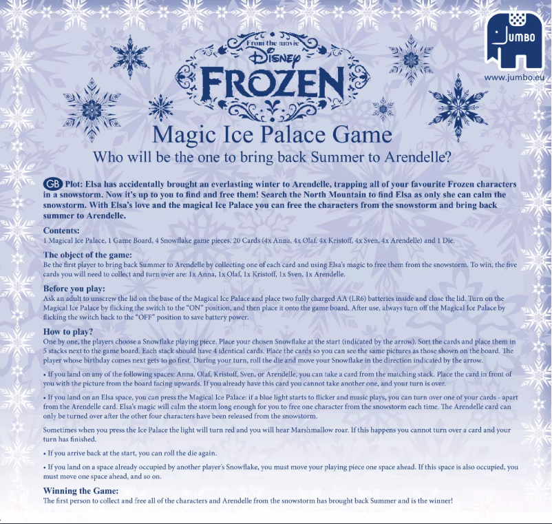 Imagen de la primera página del manual del dispositivo Disney Frozen Magic Ice Palace Game RU