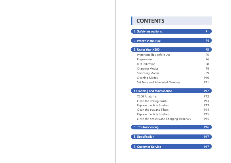 Imagen de la primera página del manual del dispositivo X500