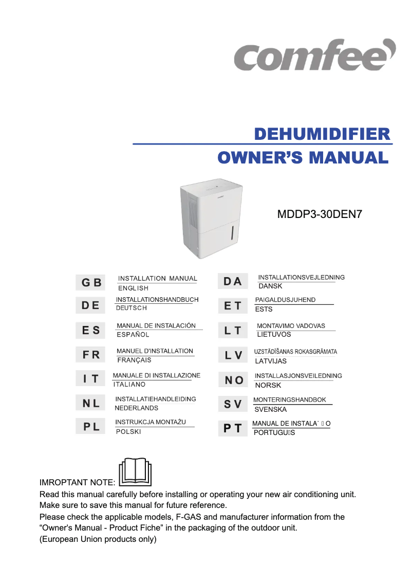 Imagen de la primera página del manual del dispositivo MDDP3-30DEN7