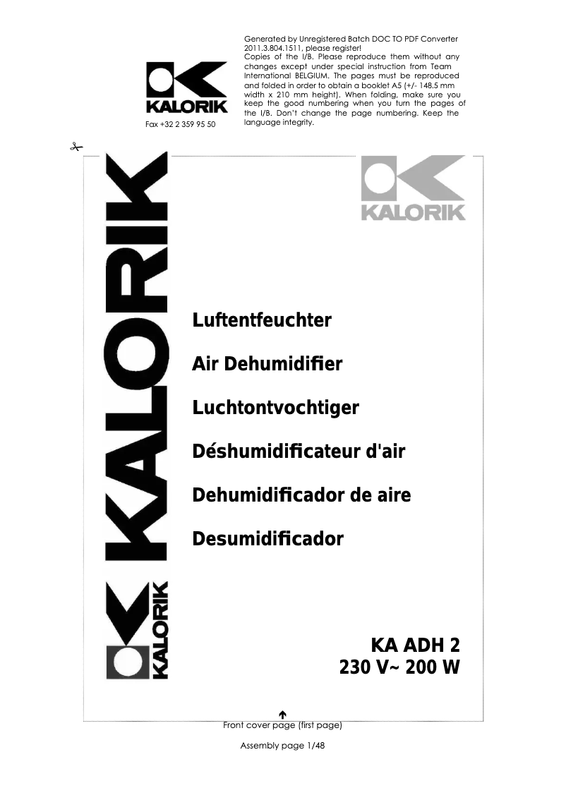 Imagen de la primera página del manual del dispositivo KA ADH 2